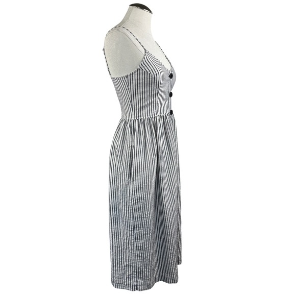 ATM Women's Dress XS Navy Striped Button Down Midi Sleeveless Casual Summer - Picture 3 of 12